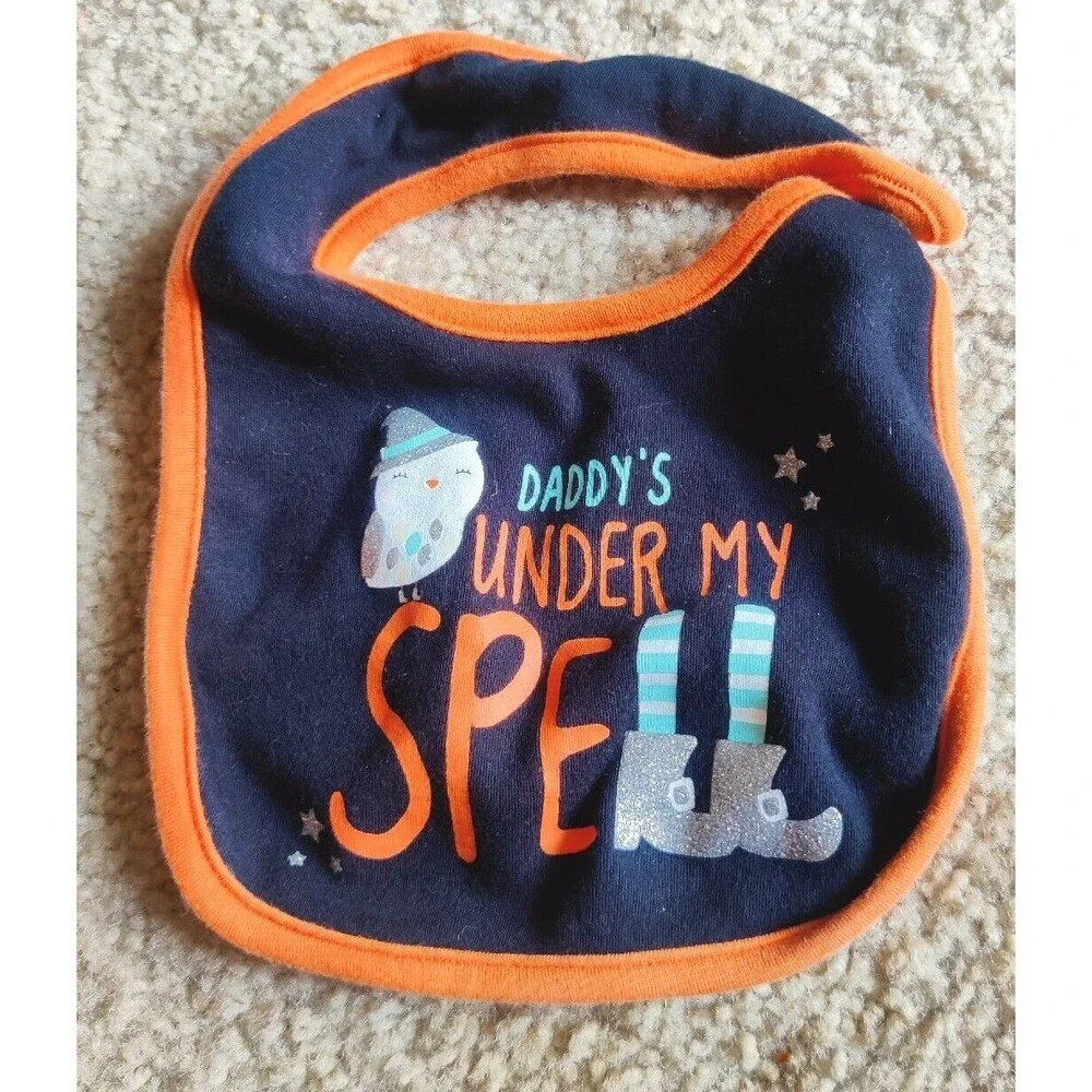 Baby Halloween Bib Orange Black Witch Owl Fall Autumn Daddys Under My Spell OSFM